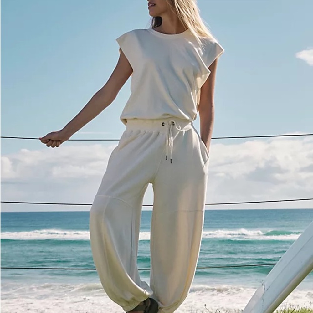 FP Movement by Free People Cream Relaxed Drawstring Jumpsuit